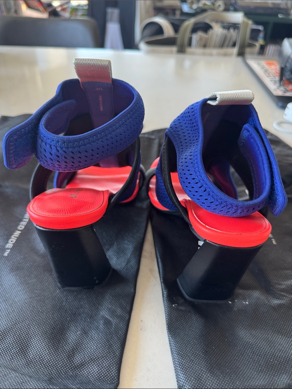 United Nude Blue and Red Open-Toe Block Heel Sandals by - Picture 7 of 10